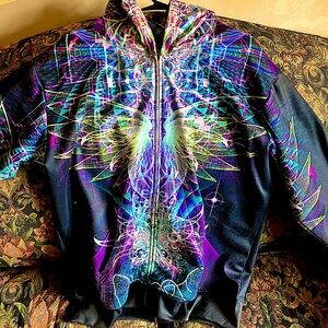 Spring psychedelic jacket XL multi colored with artist Samuel Farrand’s artwork